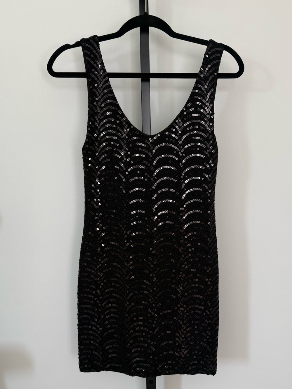Backstage Black Sequin Scoop Neck Mini Dress